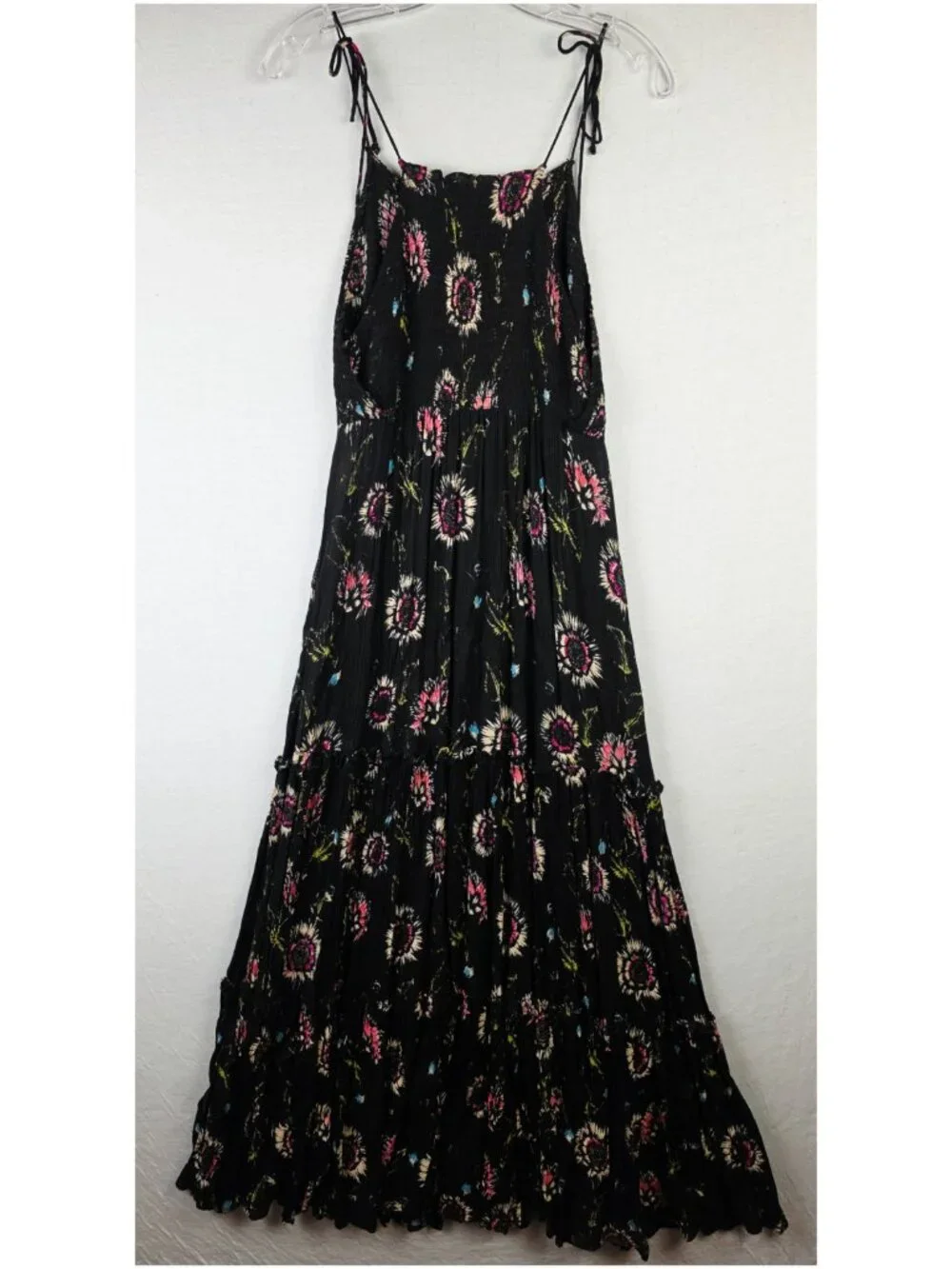 Free People Intimately Garden Party Maxi Dress Tiered Black Floral Boho size M